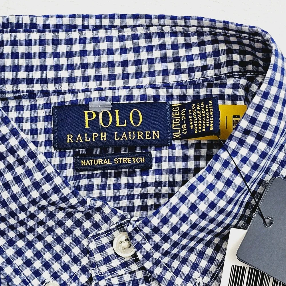 Polo Ralph Lauren Button Down Boys XL 18-20 Blue Gingham Check Preppy Ivy NEW‎